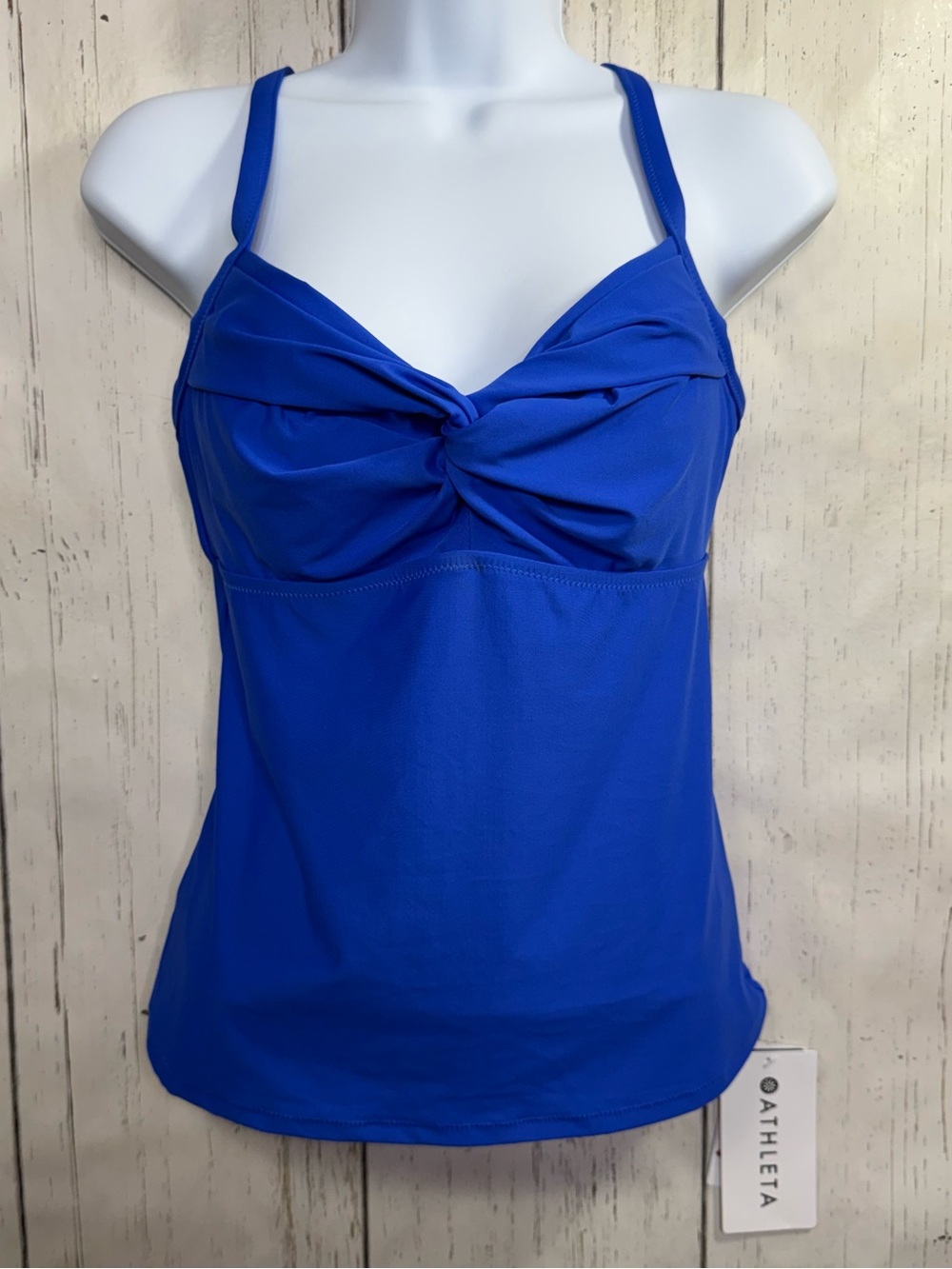 Athleta Cobalt Blue Twist Front Tankini Top Swimwear 34B/C Coastal Resort NWT
